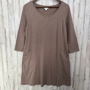 Pure Jill Sweater Dress Medium Brown Pima Cotton Minimalist Lagenlook Preppy EUC